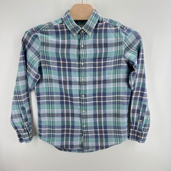 American Eagle Outfitters Other - American Eagle Seriously Soft Plaid Shirt Size M Linen Cotton Teal Blue Casual